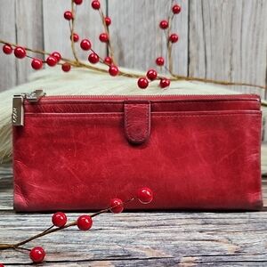 HOBO RED LEATHER MULTI-POCKET FOLDED WALLET